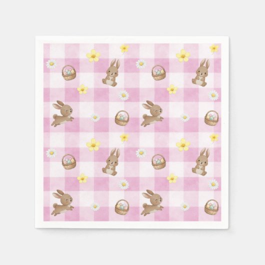 Paashaas Roze Gingham Servet (Voorkant)