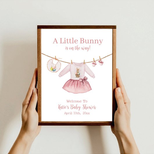 Paashaas Roze Jurk Meisje Baby shower Welkom Poster