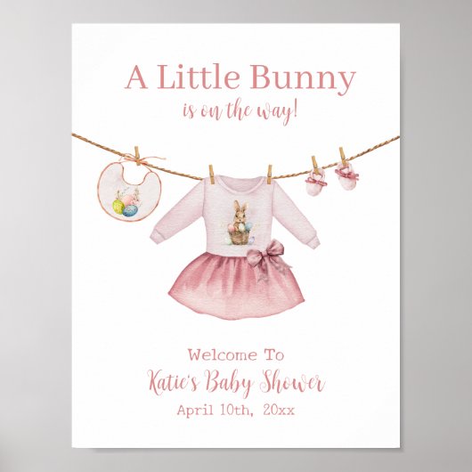 Paashaas Roze Jurk Meisje Baby shower Welkom Poster (Voorkant)