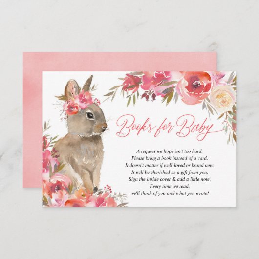 Paashaas roze koraal bloemen boeken voor baby encl informatiekaartje (Voorkant / Achterkant)