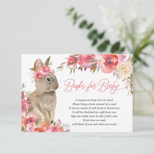 Paashaas roze koraal bloemen boeken voor baby encl informatiekaartje (Staand voorkant)