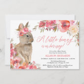 Paashaas roze koraal bloemenmeisje baby shower kaart (Voorkant)