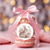 Paashaas roze strik bloemen ronde sticker