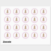 Paashaas Roze Waterverf Gingham Ronde Sticker (Vel)