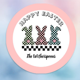 Paashaas Schaken Roze Groen Turkoois Monogram Ronde Sticker