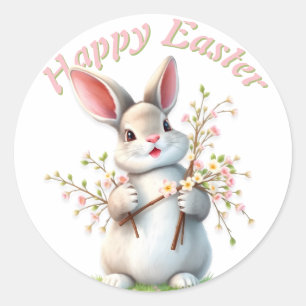 Paashaas Schattige Bloemen Happy Easter Ronde Sticker