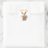 Paashaas Schattige Bloemenboeket Happy Easter Ronde Sticker (Tas)