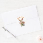 Paashaas Schattige Bloemenboeket Happy Easter Ronde Sticker (Envelop)