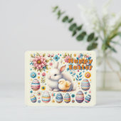 Paashaas schattige Chick Eggs Bloemen Patroon - Feestdagenkaart (Staand voorkant)
