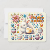 Paashaas schattige Chick Eggs Bloemen Patroon - Feestdagenkaart (Voorkant)
