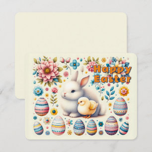 Paashaas schattige Chick Eggs Bloemen Patroon - Feestdagenkaart