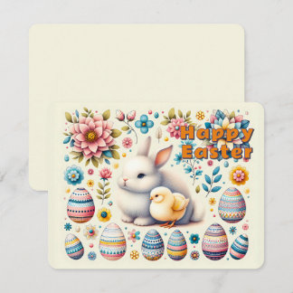 Paashaas schattige Chick Eggs Bloemen Patroon - Feestdagenkaart