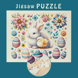 Paashaas schattige Chick Eggs Bloemen Patroon - Legpuzzel