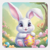 Paashaas Schattigee Bloemen Sticker in Lente Kleur (Voorkant)