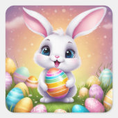 Paashaas Schattigee Bloemen Sticker in Lente Kleur (Voorkant)