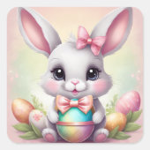 Paashaas Schattigee Bloemen Sticker in Lente Kleur (Voorkant)