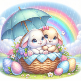 Paashaas Schattigee Bloemen Sticker in Lente Kleur