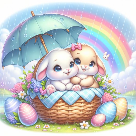 Paashaas Schattigee Bloemen Sticker in Lente Kleur (Voorkant)