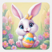 Paashaas Schattigee Bloemen Sticker in Lente Kleur (Voorkant)