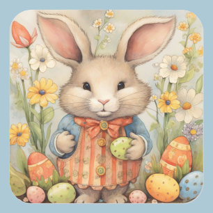 Paashaas Schattigee Bloemen Sticker in Lente Kleur