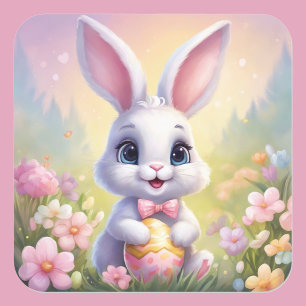 Paashaas Schattigee Bloemen Sticker in Lente Kleur