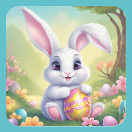 Paashaas Schattigee Bloemen Sticker in Lente Kleur