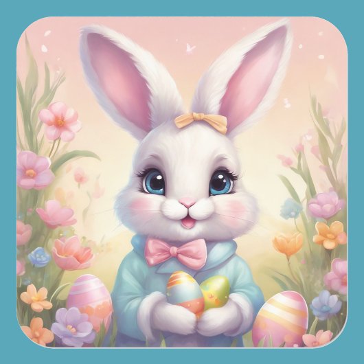 Paashaas Schattigee Bloemen Sticker in Lente Kleur