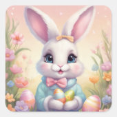 Paashaas Schattigee Bloemen Sticker in Lente Kleur (Voorkant)