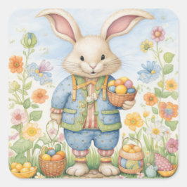 Paashaas Schattigee Bloemen Sticker in Lente Kleur