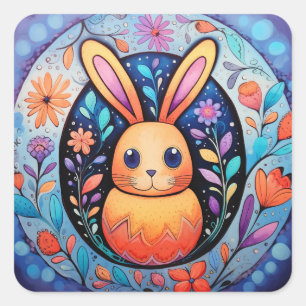 Paashaas Schattigee lentebloemen Vierkante Sticker