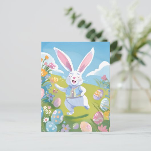 paashaas | Schattigee paaspastel Wildflower Feestdagenkaart (Staand voorkant)