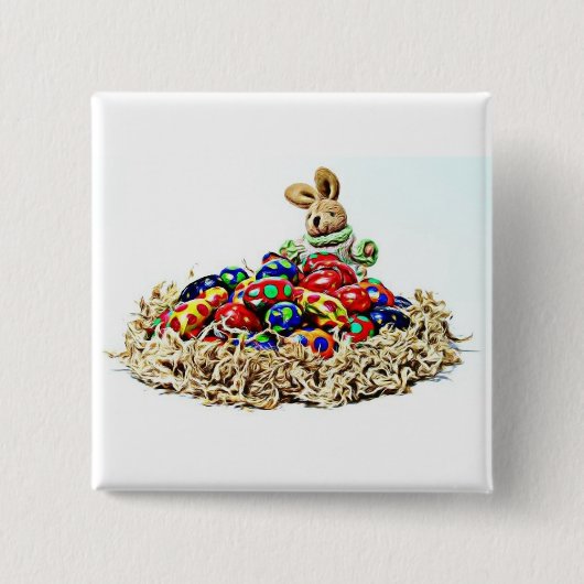 Paashaas Snoepnest Vierkante Button 5,1 Cm (Voorkant)