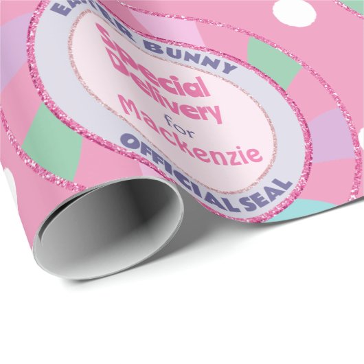 Paashaas speciale levering roze glitter cadeaupapier (Rol Hoek)