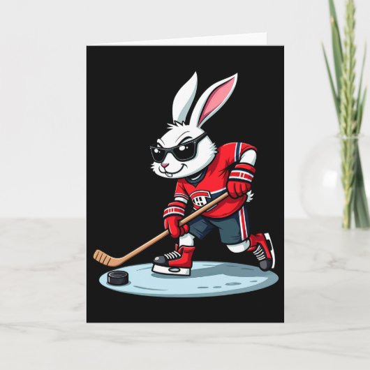Paashaas speelt ijshockey kaart (Voorkant)