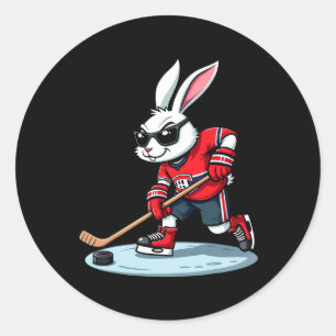 Paashaas speelt ijshockey ronde sticker