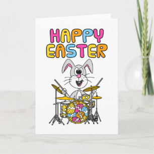 Paashaas Speelt op Drums Drummer Kinderen Grappige Feestdagen Kaart