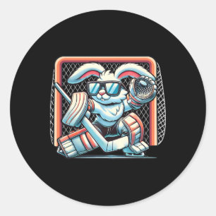 Paashaas spelen hockey Goalie Konijn Peuters Ronde Sticker
