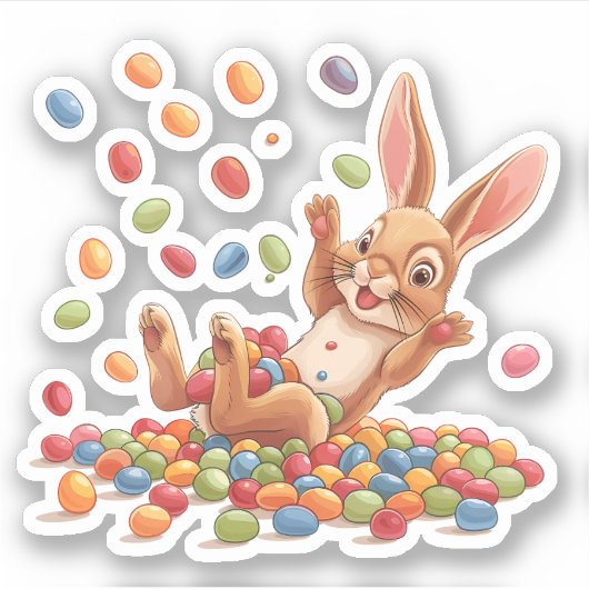 Paashaas Spelen in Jelly Beans Sticker (Voorkant)