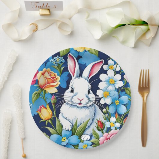 Paashaas Spring Floral Navy Blauw Papieren Bordje (Huwelijk)