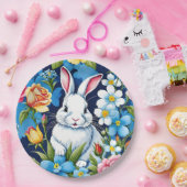 Paashaas Spring Floral Navy Blauw Papieren Bordje (Feest)