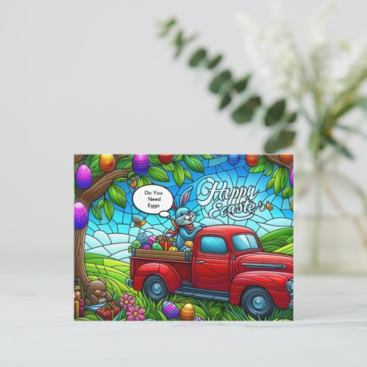 Paashaas strooit zijn magische stof. feestdagenkaart (Staand voorkant)