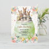 Paashaas thee party uitnodiging. pastelgroen kaart (Staand voorkant)