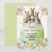 Paashaas thee party uitnodiging. pastelgroen kaart (Voorkant / Achterkant)