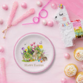 Paashaas Tuin Bloemen Roze Papier Bord (Feest)