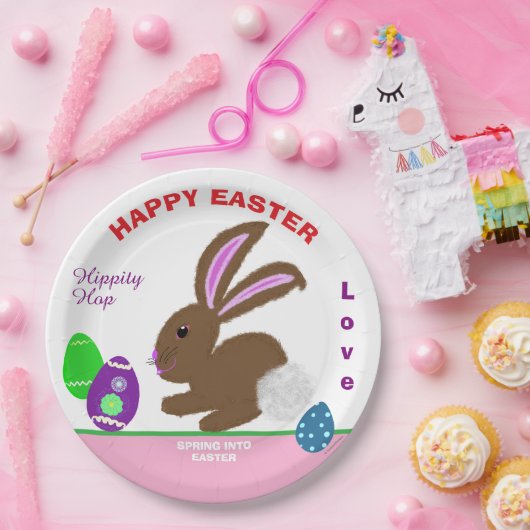 Paashaas versierde eieren naam papieren bordje (Feest)