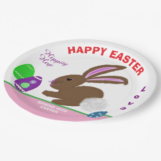 Paashaas versierde eieren naam papieren bordje (Gekanteld)