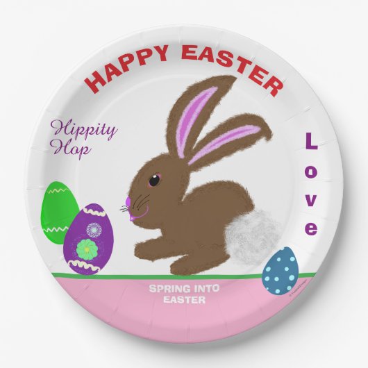 Paashaas versierde eieren naam papieren bordje (Voorkant)