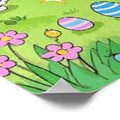 Paashaas verstopt eieren in een tuin poster (Hoek)