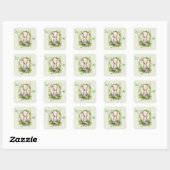 Paashaas Vlinder & Floral krans Baby shower Vierkante Sticker (Vel)