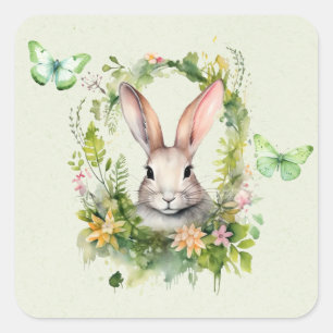 Paashaas Vlinder & Floral krans Baby shower Vierkante Sticker